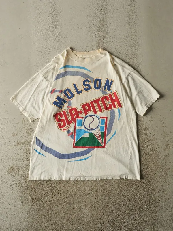 Vintage 80s Beige Molson Slo Pitch Single Stitch Tee (L) made by Rebalance Vintage