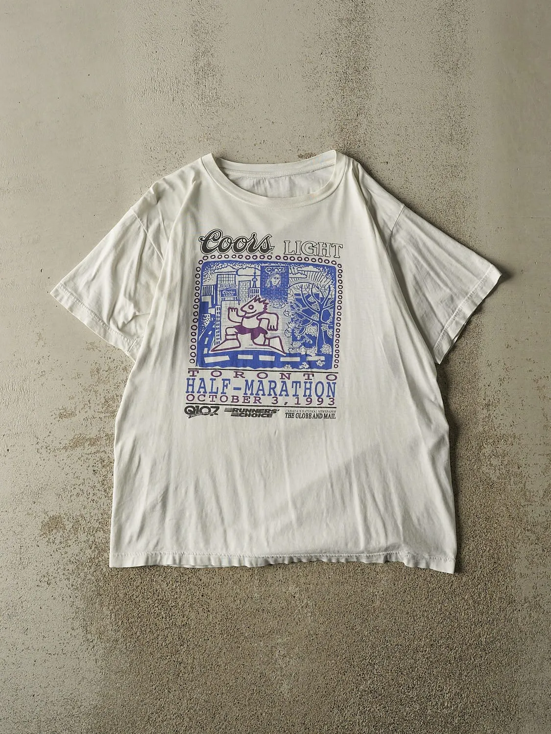 Vintage 93' White Coors Light Toronto Half Marathon Tee (L) sold by Rebalance Vintage