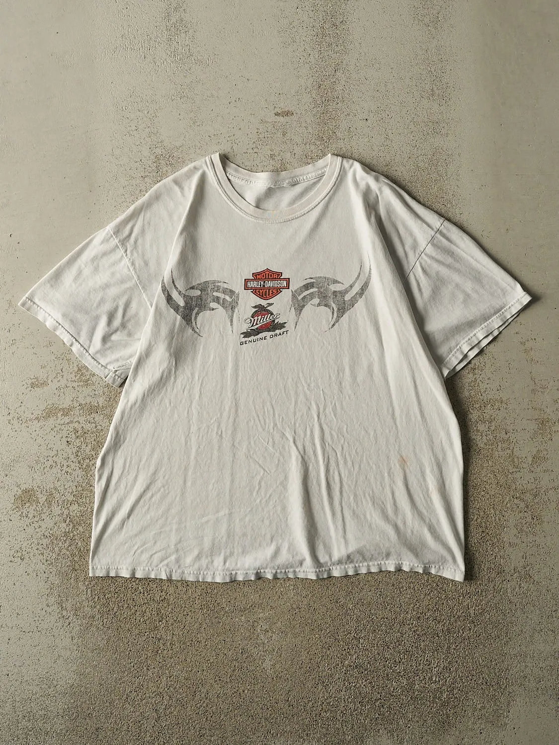Vintage Y2K White Harley Davidson x Miller Genuine Draft Tee (L/XL) sold by Rebalance Vintage