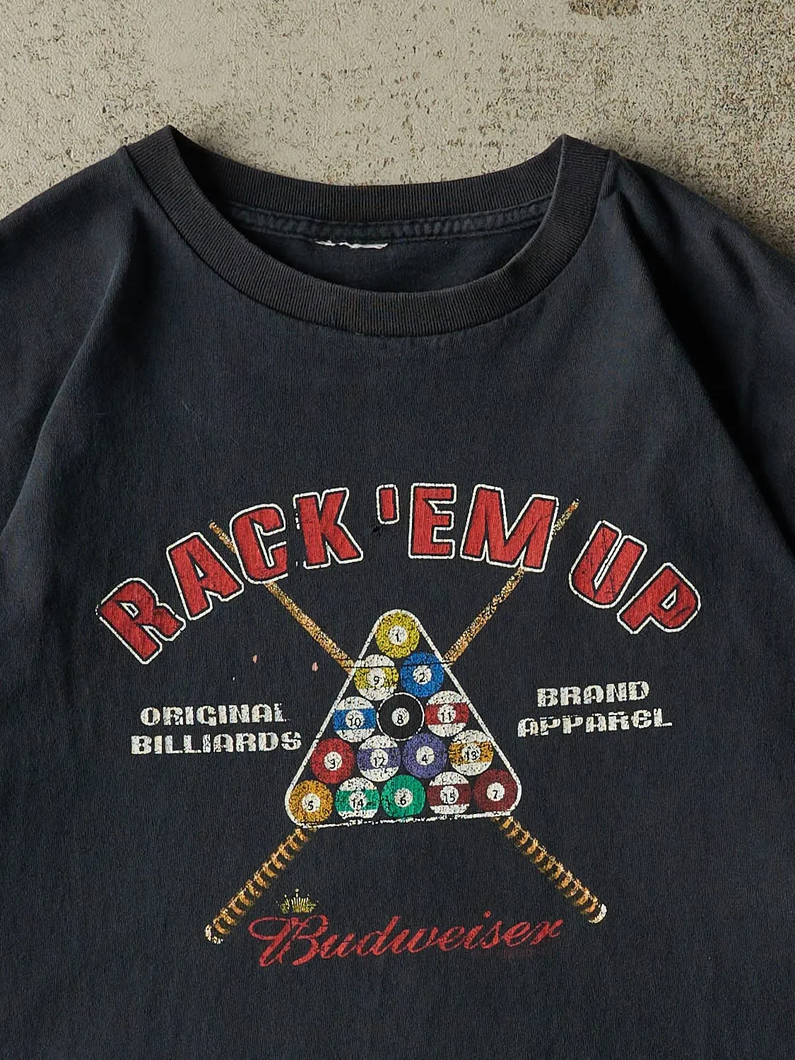 Vintage 90s Faded Black Budweiser Billiards “Rack ‘Em Up” Tee (L/XL) sold by Rebalance Vintage product image thumbnail 2
