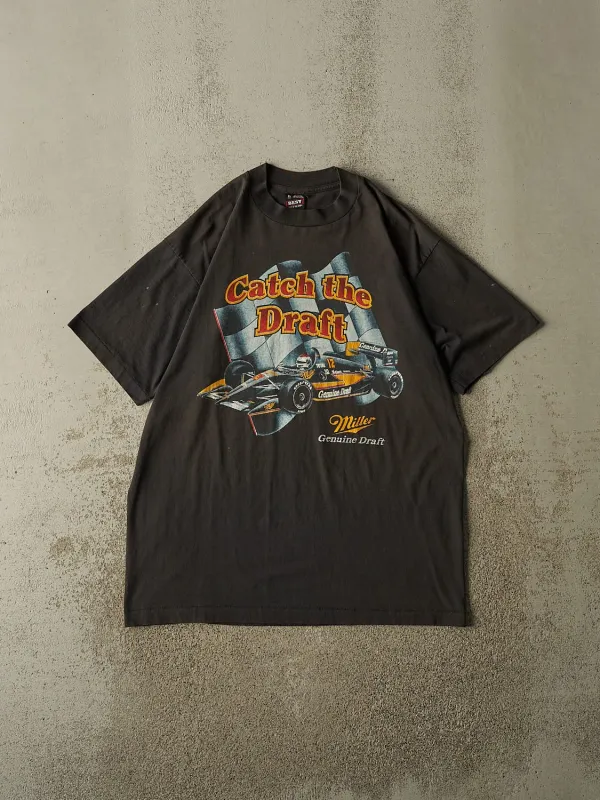 Vintage 90s Faded Black Miller Genuine Draft Single Stitch "Catch The Draft" Racing Tee (L/XL) made by Rebalance Vintage