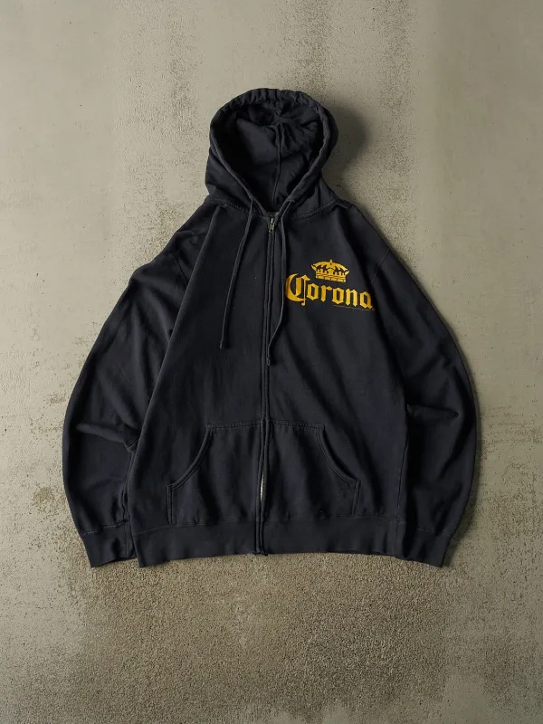 Vintage Y2K Navy Blue Corona Zip Up Hoodie (L) made by Rebalance Vintage