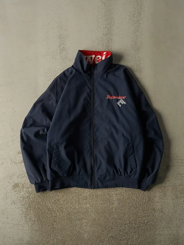Vintage 90s Navy Blue Budweiser Embroidered Bomber Jacket (L/XL) made by Rebalance Vintage