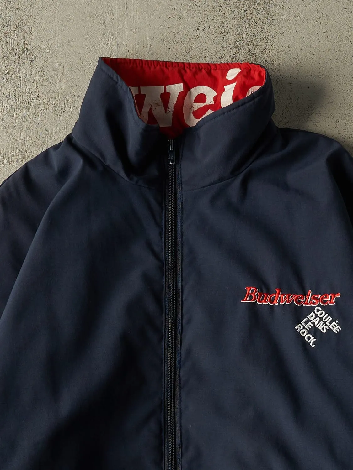 Vintage 90s Navy Blue Budweiser Embroidered Bomber Jacket (L/XL) sold by Rebalance Vintage product image thumbnail 2
