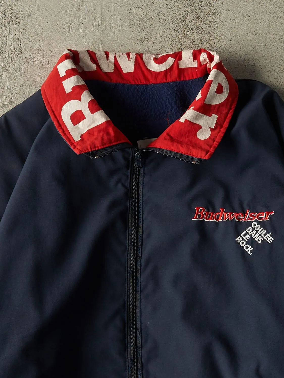 Vintage 90s Navy Blue Budweiser Embroidered Bomber Jacket (L/XL) sold by Rebalance Vintage product image thumbnail 4