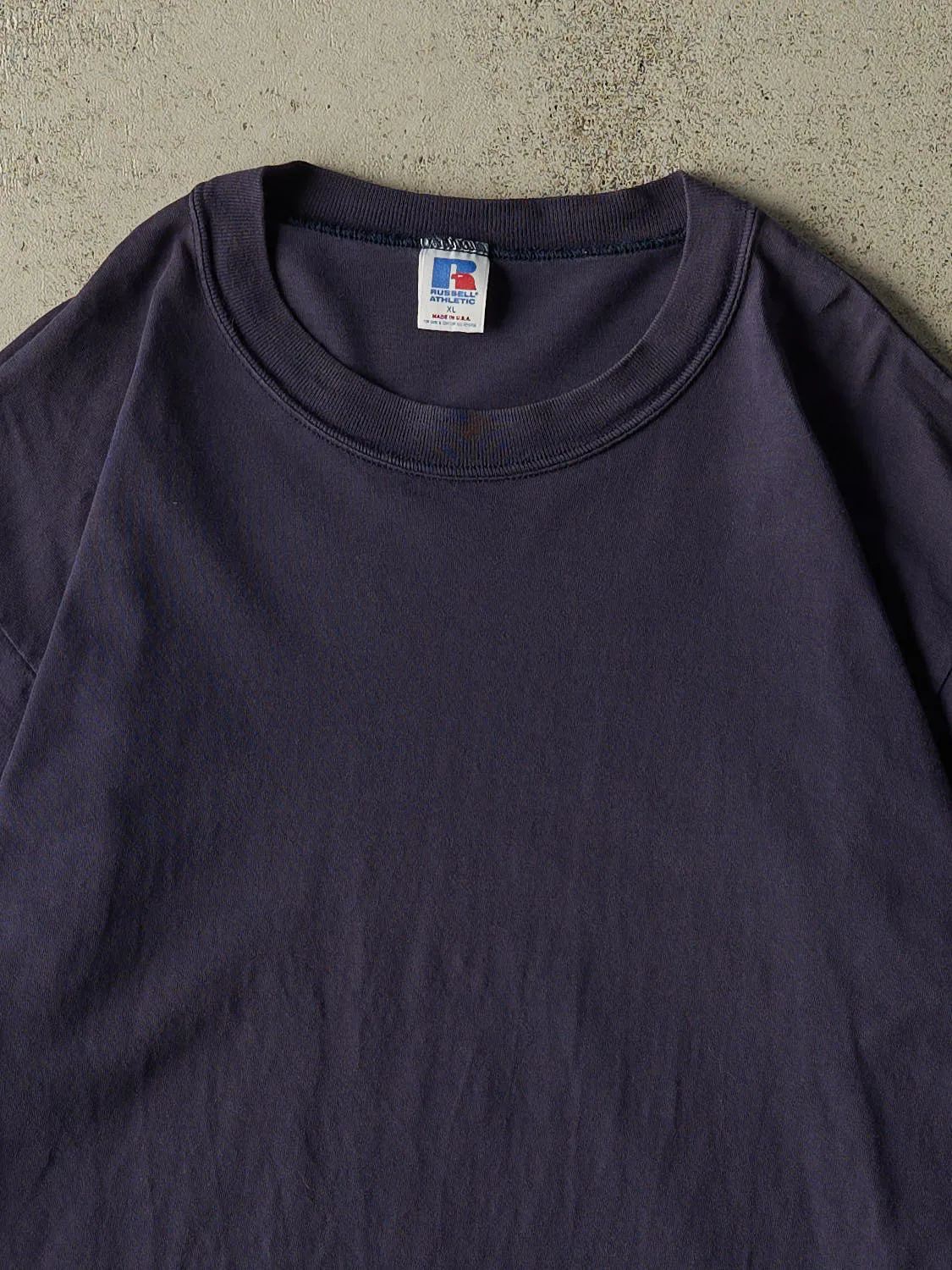 Vintage 90s Navy Blue Russell Athletic Blank Tee (L/XL) sold by Rebalance Vintage product image thumbnail 2