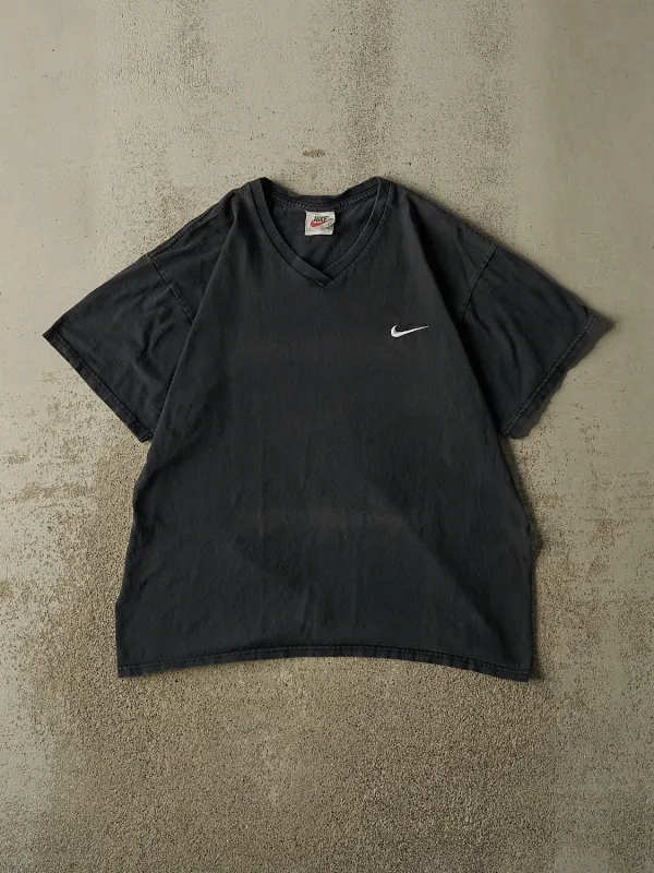 Vintage 90s Faded Black Nike Embroidered V-Neck Tee (M/L) made by Rebalance Vintage