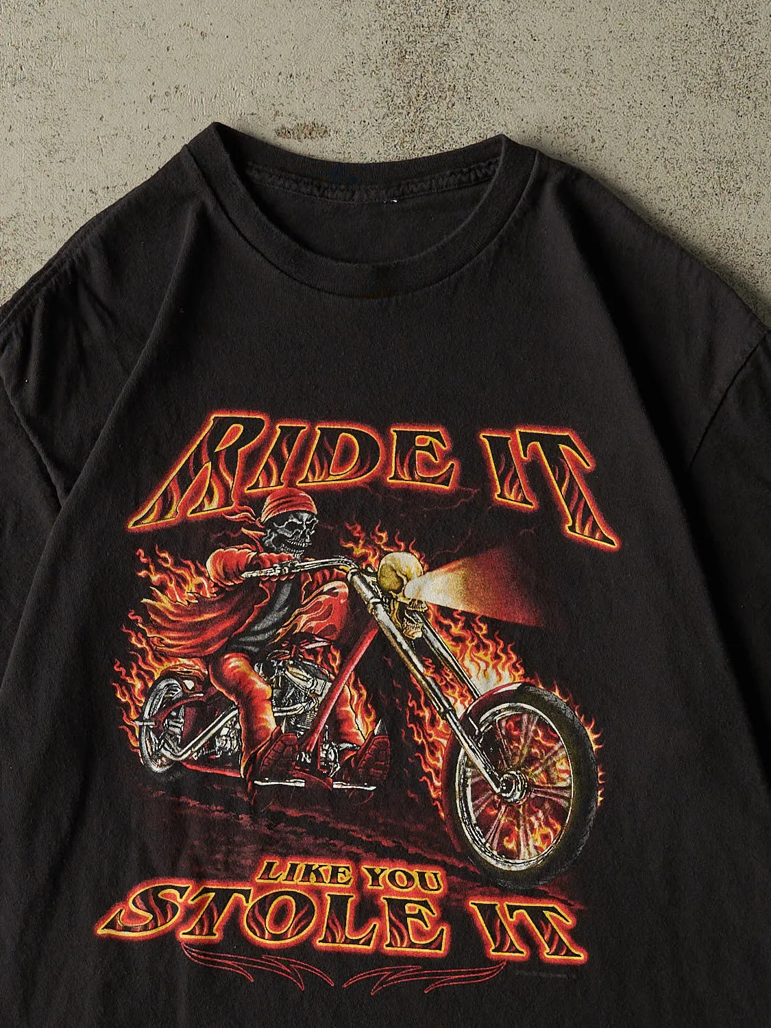 Vintage 90s Black "Ride It Like You Stole It" Biker Tee (L) sold by Rebalance Vintage product image thumbnail 2