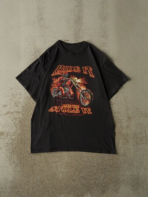 Vintage 90s Black "Ride It Like You Stole It" Biker Tee (L) made by Rebalance Vintage