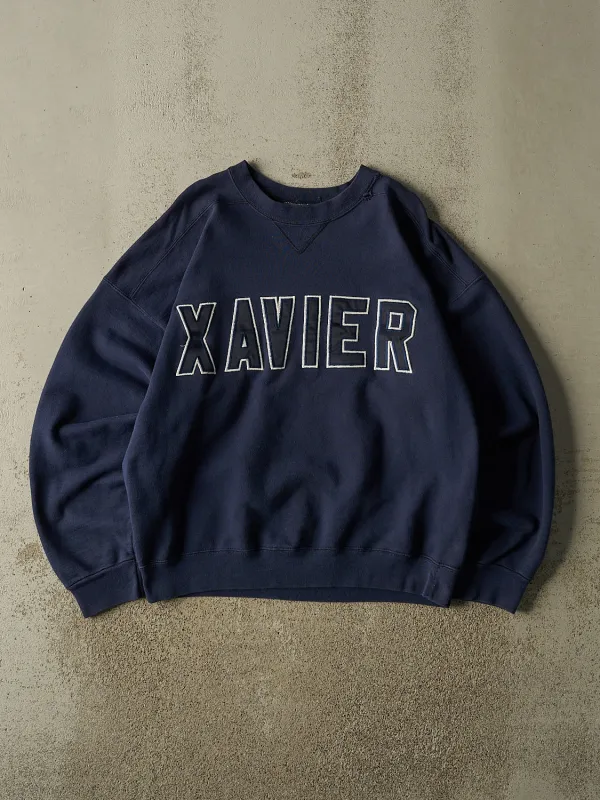 Vintage 90s Navy Blue Xavier Embroidered Crewneck (L/XL) made by Rebalance Vintage