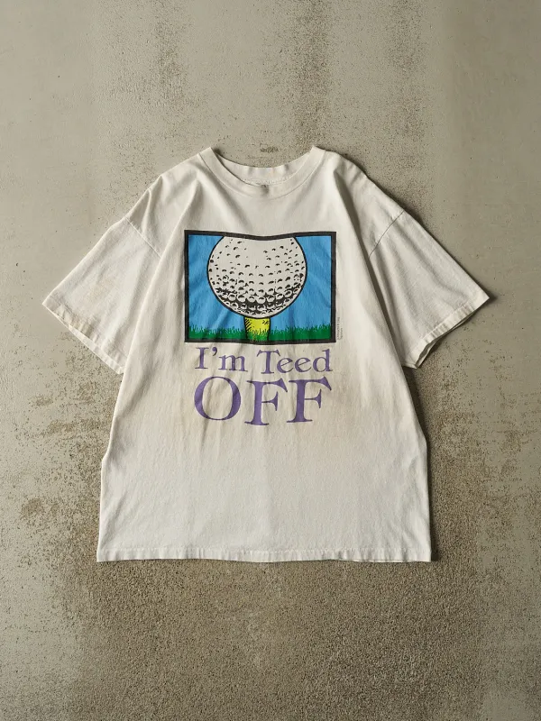 Vintage 92' White "I'm Teed Off" Golf Slogan Single Stitch Tee (L/XL) made by Rebalance Vintage