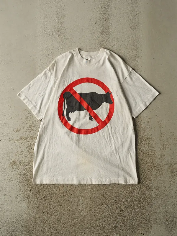 Vintage 90s White "Don't Have a Cow, Eat Vegetarian" Single Stitch Tee (L/XL) made by Rebalance Vintage
