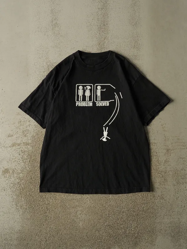 Vintage 90s Black "Problem Solved" Tee (L/XL) made by Rebalance Vintage