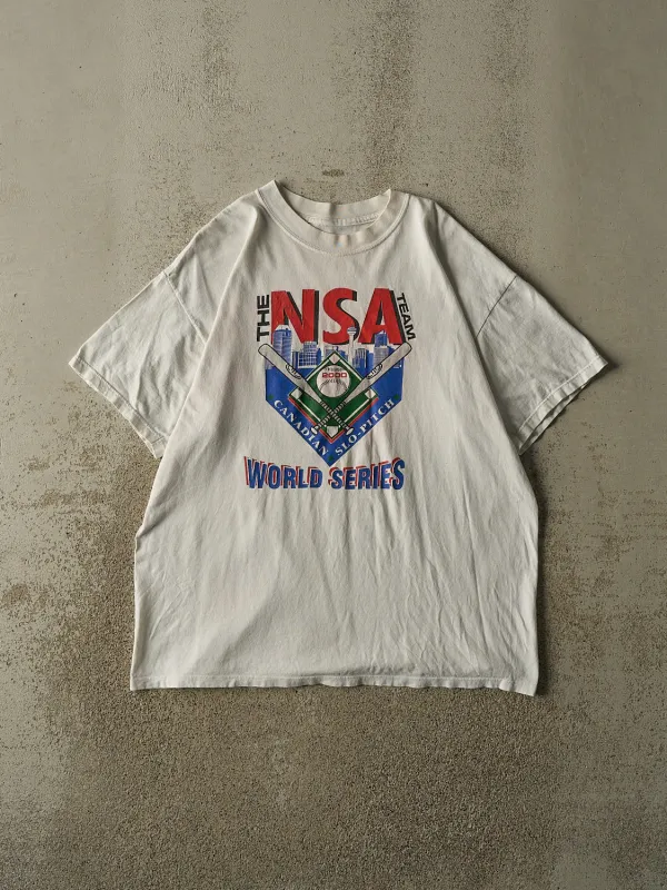 Vintage 00' White NSA Canadian Slo-Pitch Tee (L) made by Rebalance Vintage
