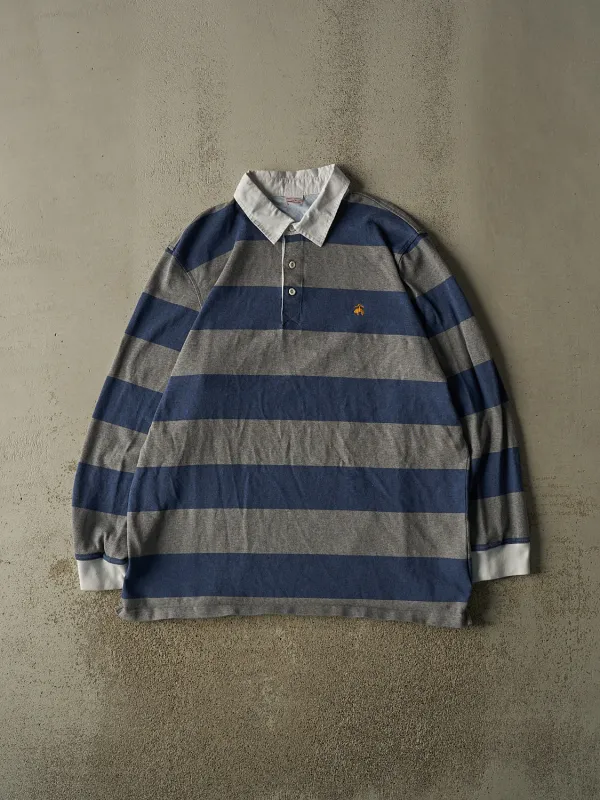 Vintage Y2K Grey Rugby Striped Long Sleeve (XXL) made by Rebalance Vintage