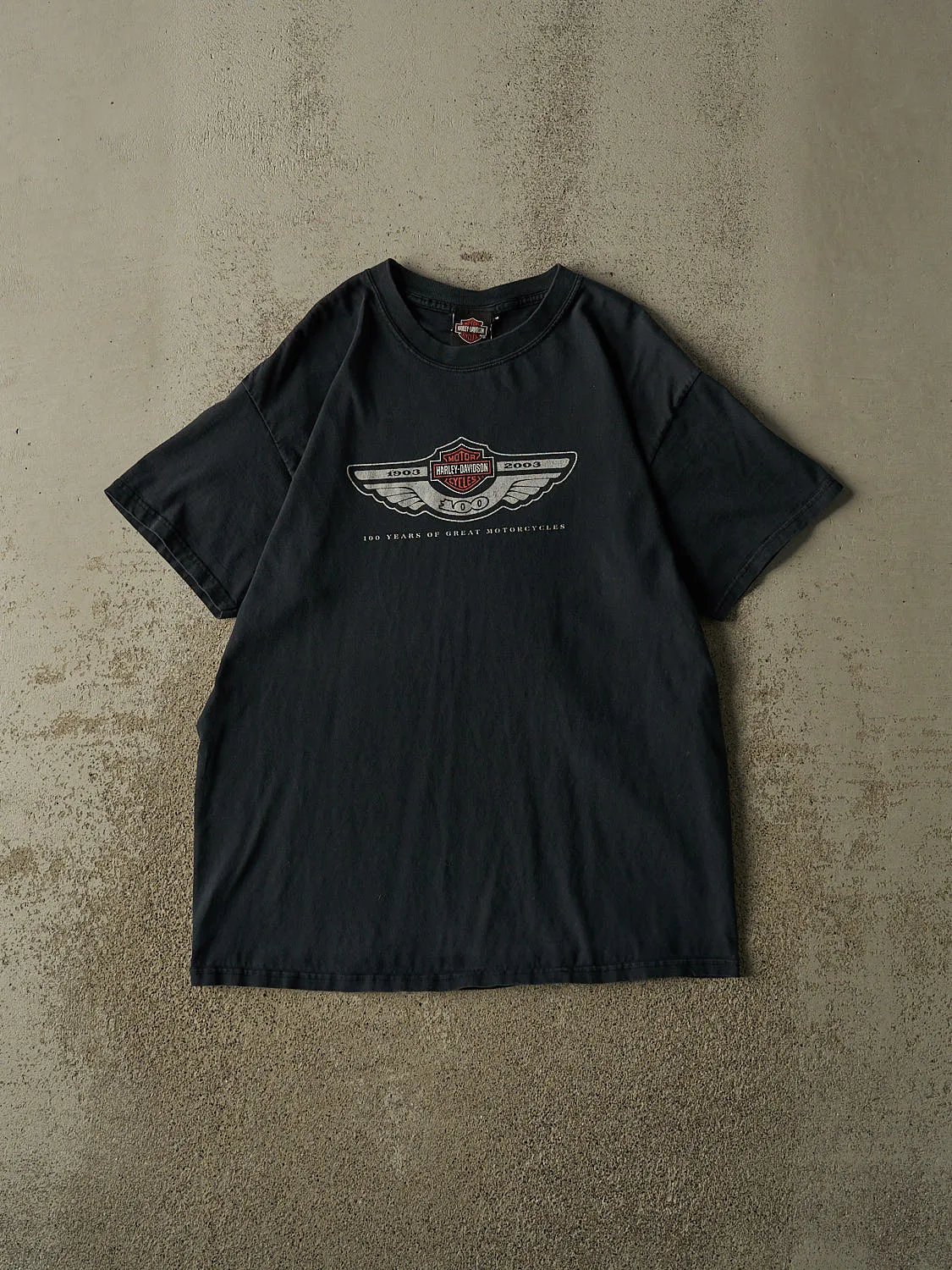 Vintage 03' Faded Black Harley Davidson Wauwatosa WI Tee (L) sold by Rebalance Vintage