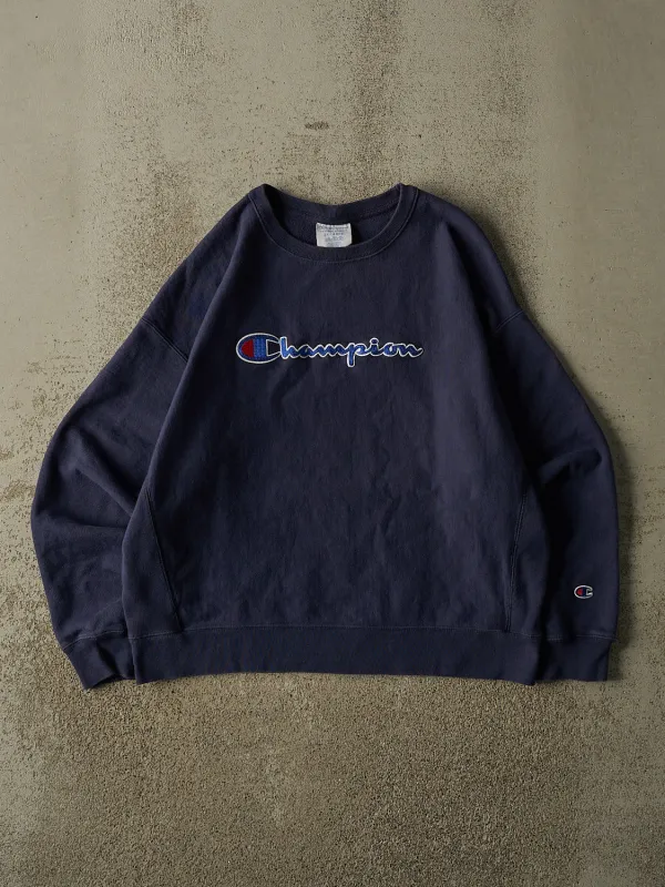 Vintage Y2K Navy Blue Champion Reverse Weave Crewneck (L/XL) made by Rebalance Vintage
