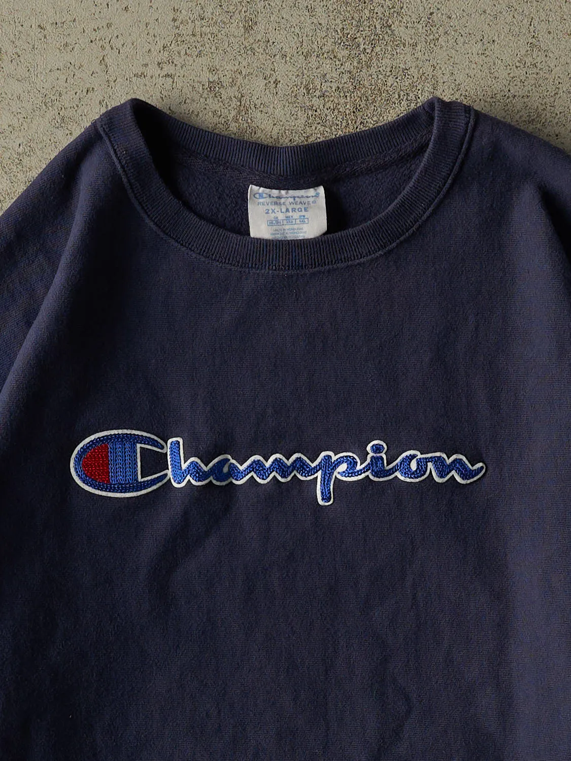 Vintage Y2K Navy Blue Champion Reverse Weave Crewneck (L/XL) sold by Rebalance Vintage product image thumbnail 2