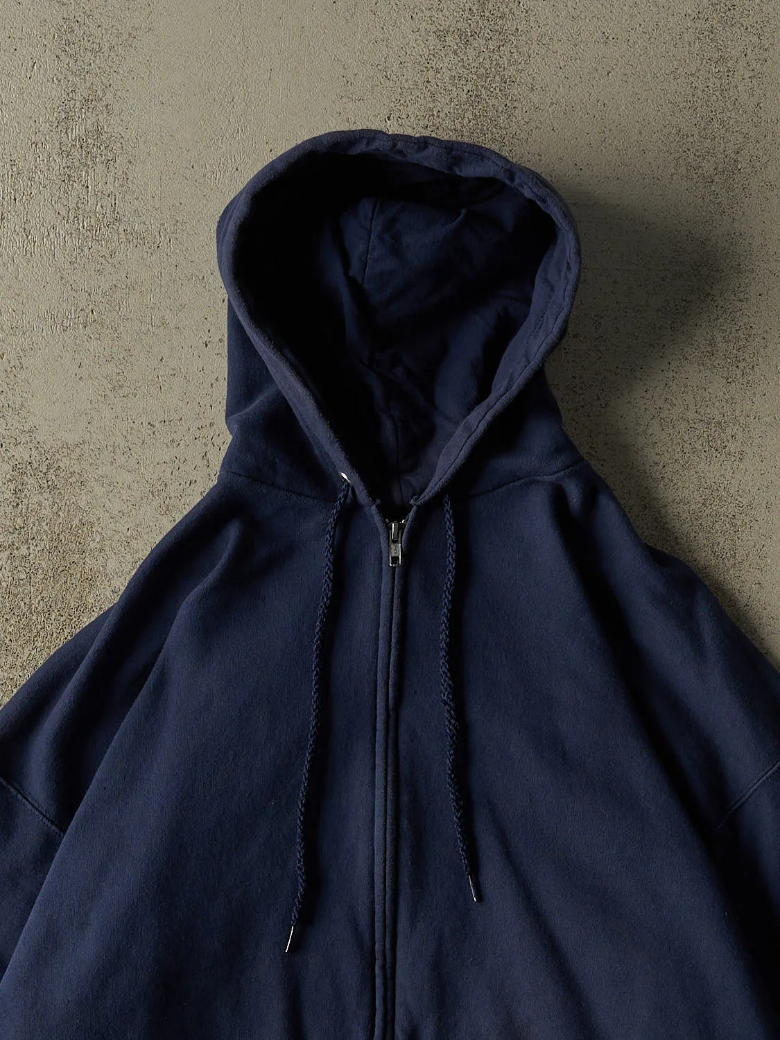 Vintage 90s Navy Blue Blank Zip Up Hoodie (XL) sold by Rebalance Vintage product image thumbnail 2