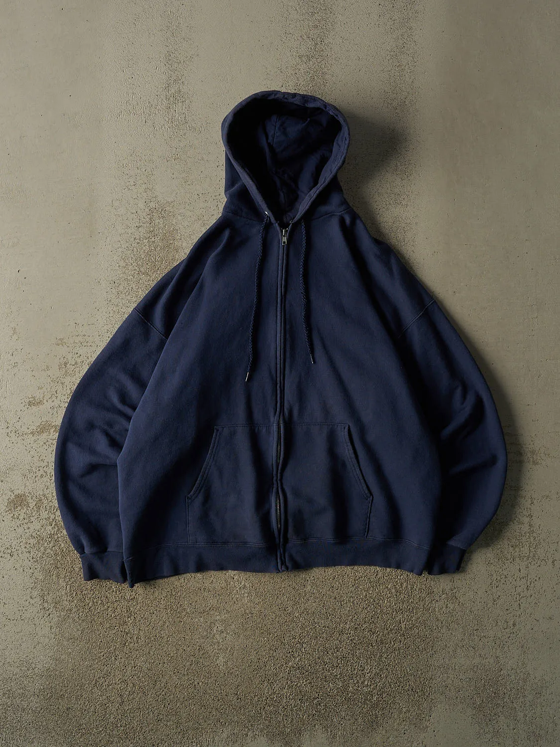 Vintage 90s Navy Blue Blank Zip Up Hoodie (XL) sold by Rebalance Vintage