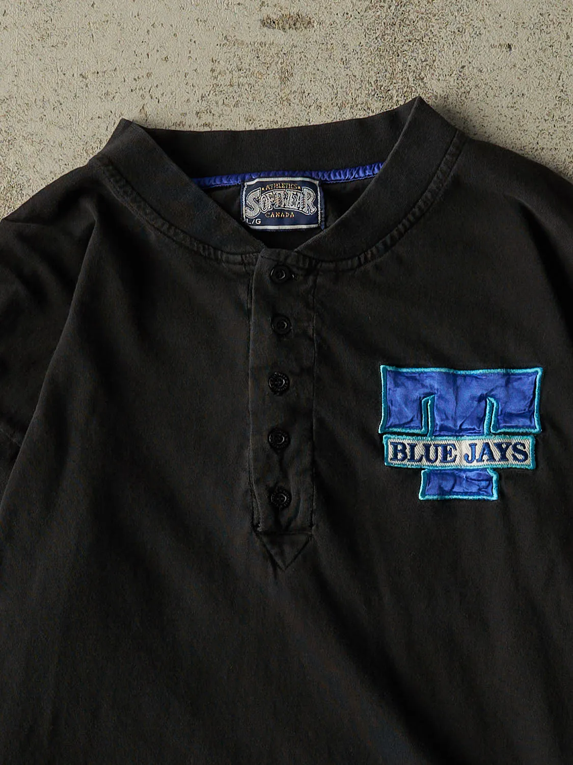 Vintage 90s Black Toronto Blue Jays Quarter Button Long Sleeve (M) sold by Rebalance Vintage product image thumbnail 3