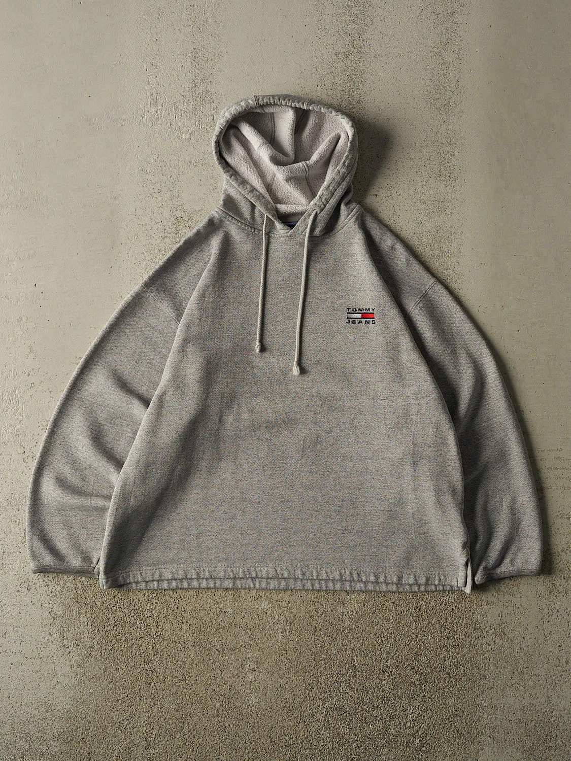 Vintage 90s Grey Tommy Jeans Embroidered Lightweight Hoodie (L/XL) sold by Rebalance Vintage