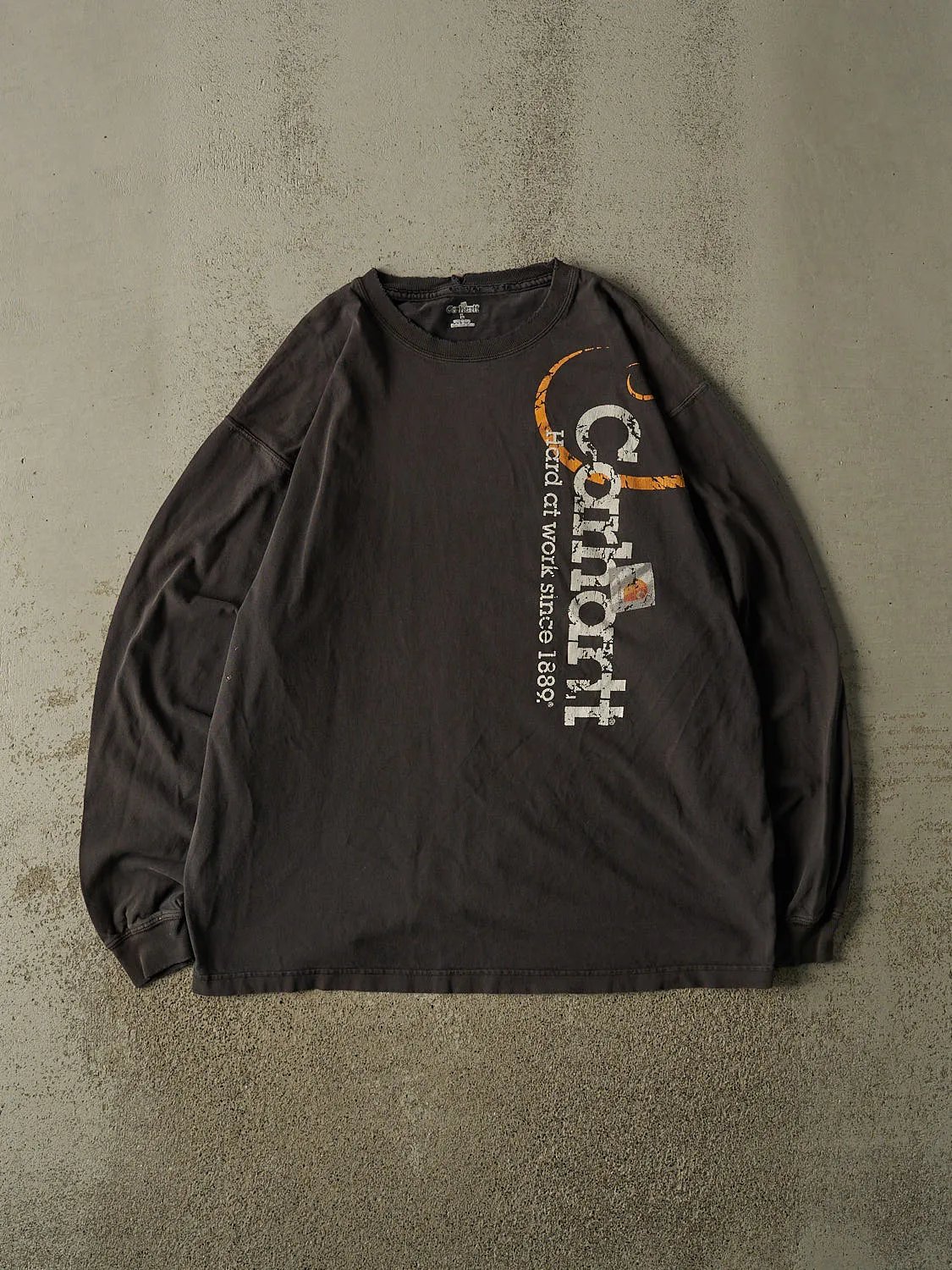 Vintage Y2K Faded Black Carhartt Logo Long Sleeve (XL/XXL) sold by Rebalance Vintage