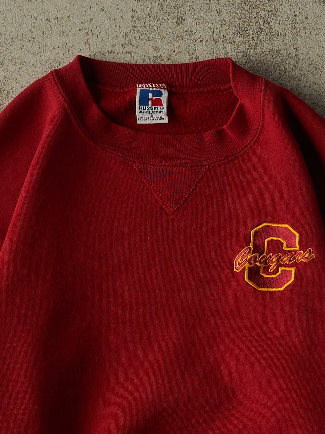 Vintage 90s Burgundy Russell Athletic Cougars Embroidered Crewneck (XS) sold by Rebalance Vintage product image thumbnail 2
