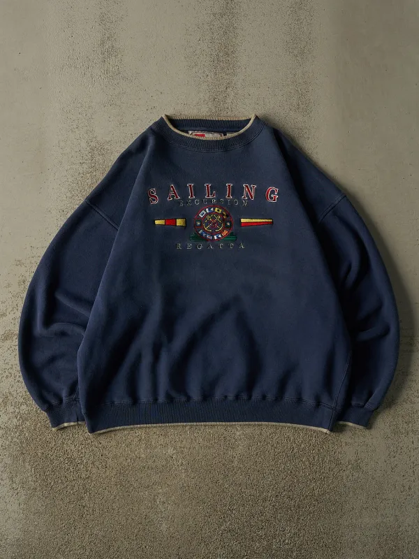 Vintage 90s Navy Blue Regatta Sailing Embroidered Crewneck (L/XL) made by Rebalance Vintage