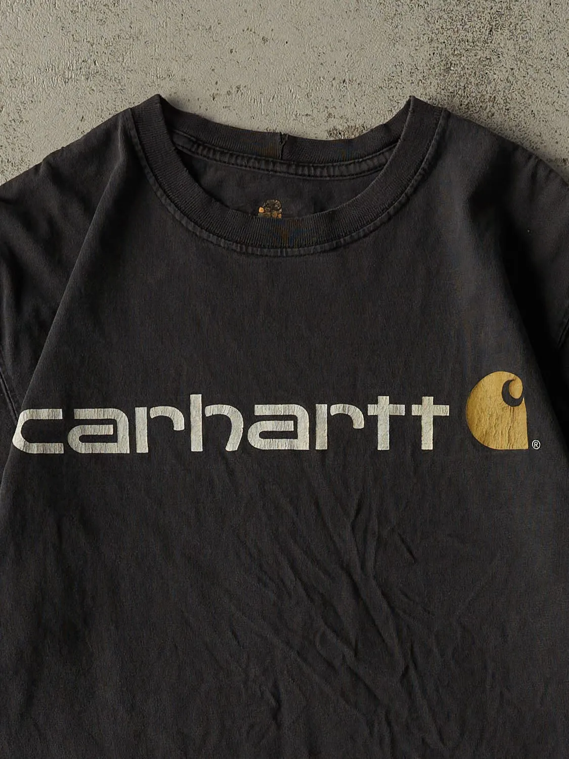 Vintage Y2K Faded Black Carhartt Logo Tee (L) sold by Rebalance Vintage product image thumbnail 3