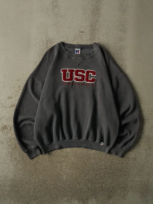 Vintage 90s Charcoal Grey Russell Athletic USC Trojans Embroidered Crewneck (L/XL) made by Rebalance Vintage