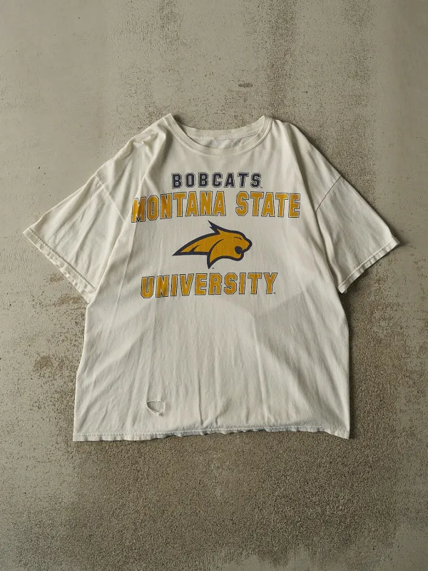 Vintage Y2K White Montana State University Bobcats Tee (L/XL) made by Rebalance Vintage