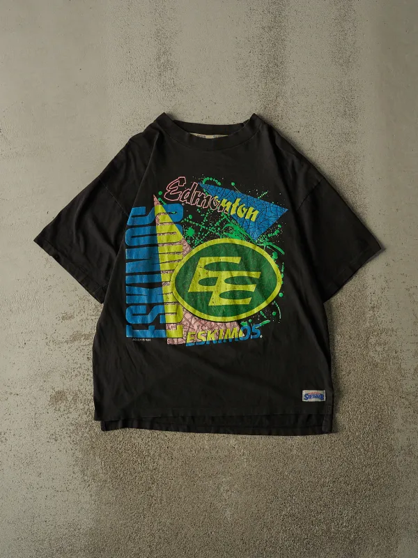 Vintage 90' Faded Black Edmonton Eskimos Single Stitch Tee (L/XL) made by Rebalance Vintage