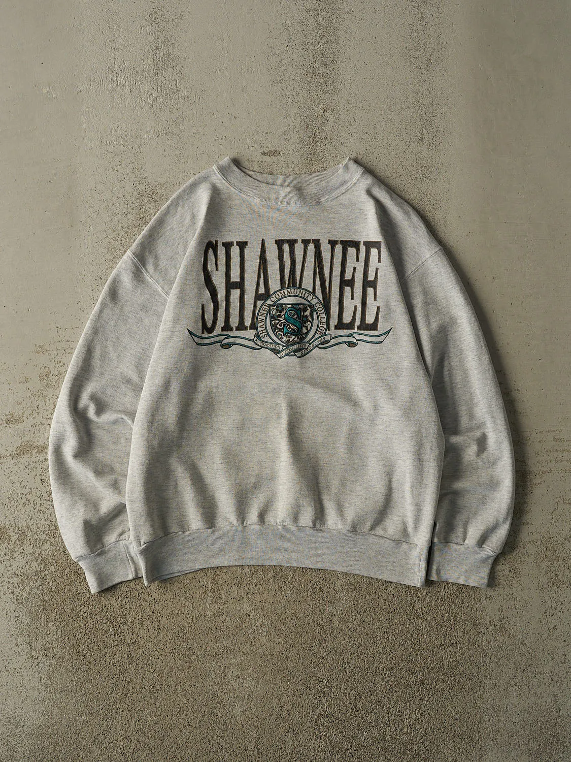 Vintage 90s Heather Grey Shawnee Community College Crewneck (M) sold by Rebalance Vintage