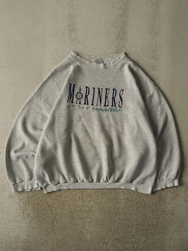 Vintage 90s Heather Grey Seattle Mariners Embroidered Crewneck (XL) made by Rebalance Vintage