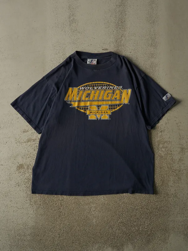 Vintage 90s Navy Blue University of Michigan Wolverines Tee (XL) made by Rebalance Vintage
