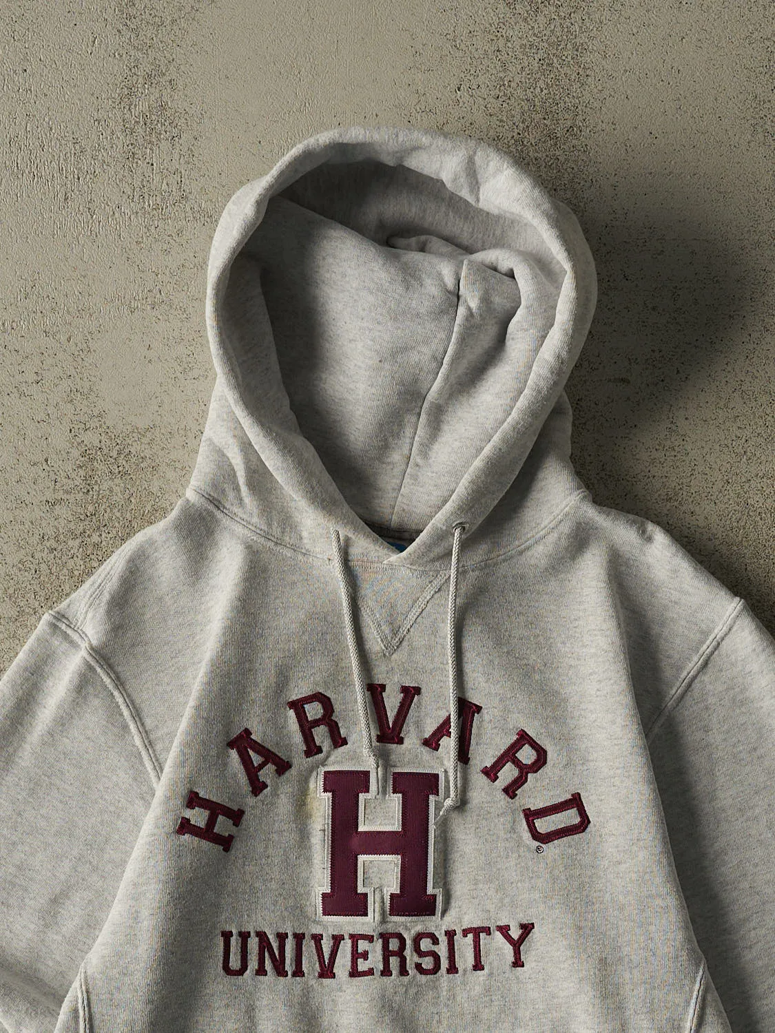 Vintage Y2K Heather Grey Russell Athletic Harvard University Embroidered Hoodie (S/M) sold by Rebalance Vintage product image thumbnail 2