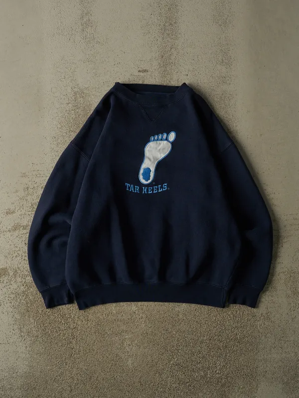 Vintage 90s Navy Blue University of North Carolina Tar Heels Embroidered Crewneck (L/XL) made by Rebalance Vintage