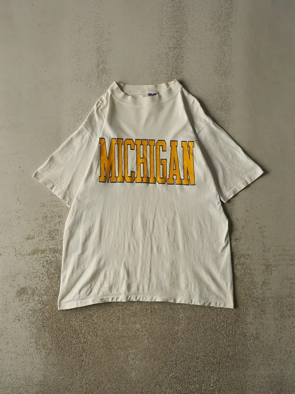 Vintage 90s Beige University of Michigan Single Stitch Tee (L/XL) made by Rebalance Vintage