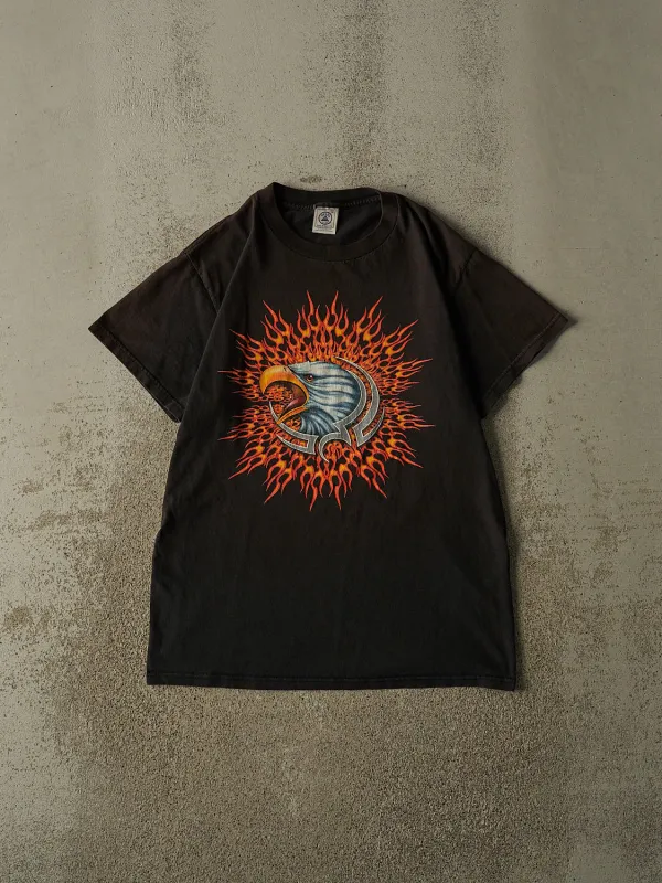Vintage 90s Faded Black Flaming Eagle Tee (M/L) made by Rebalance Vintage