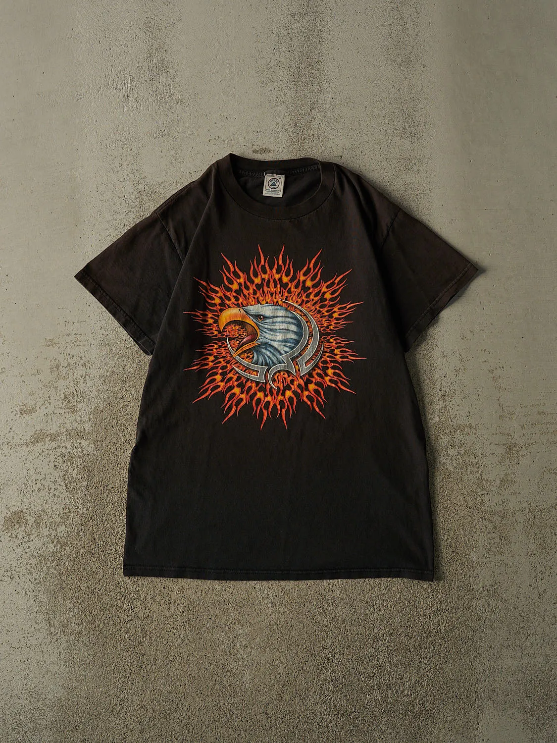 Vintage 90s Faded Black Flaming Eagle Tee (M/L) sold by Rebalance Vintage