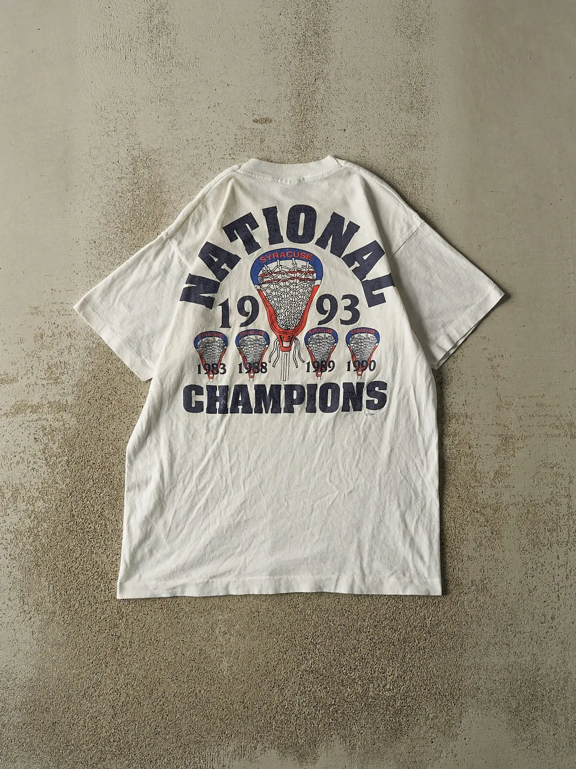 Vintage 93' White Syracuse University Lacrosse National Champs Single Stitch Tee (M/L) sold by Rebalance Vintage product image thumbnail 2