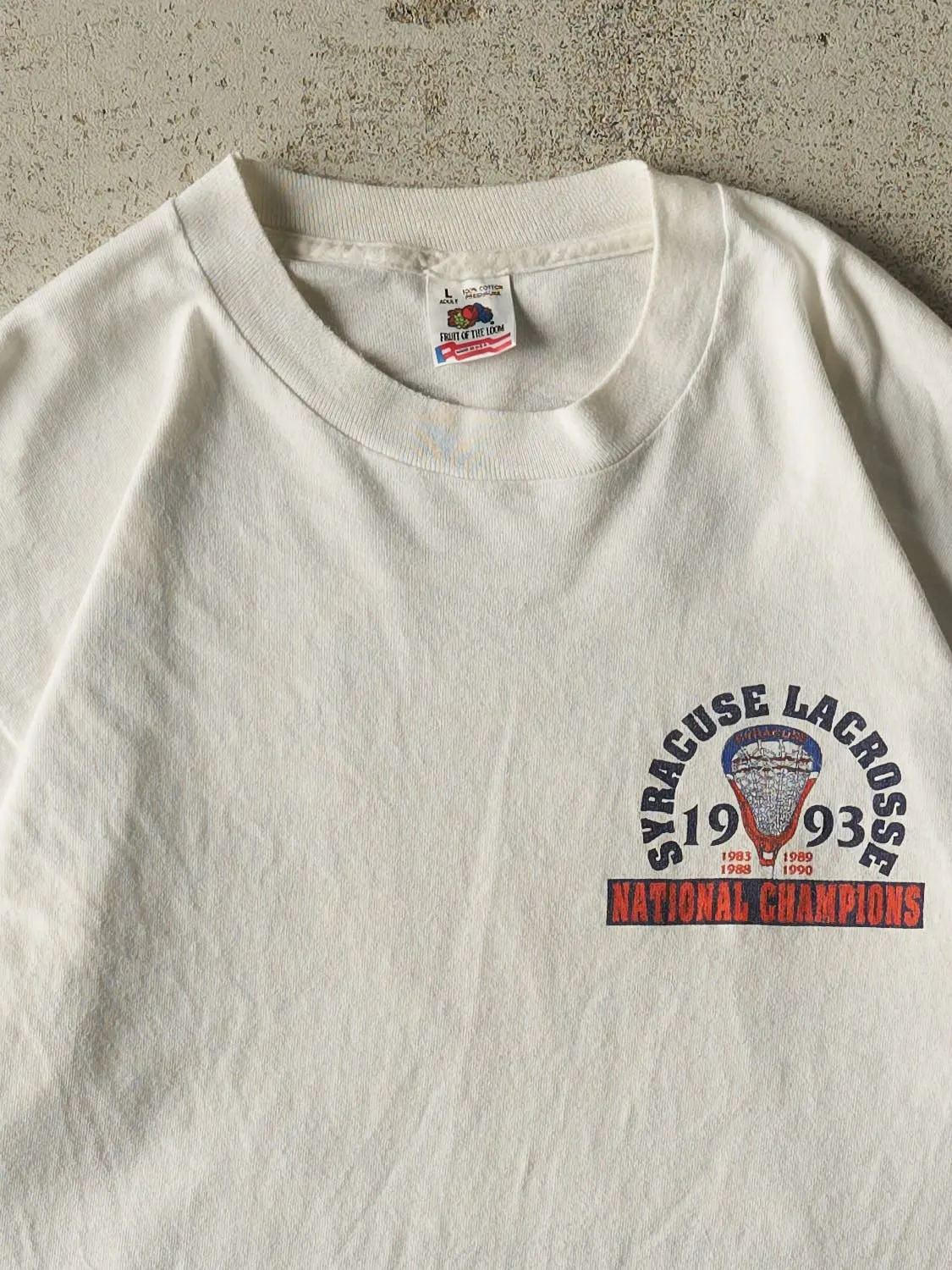 Vintage 93' White Syracuse University Lacrosse National Champs Single Stitch Tee (M/L) sold by Rebalance Vintage product image thumbnail 3