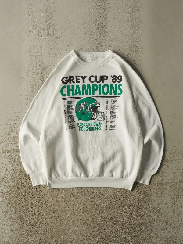 Vintage 89' White Saskatchewan Roughriders Grey Cup Champions Crewneck (M/L) made by Rebalance Vintage