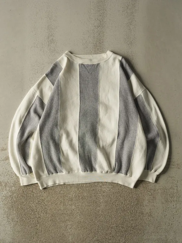 Vintage 90s White Striped Crewneck (XL/XXL) made by Rebalance Vintage