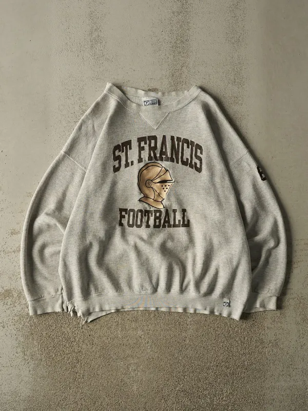 Vintage 90s Grey St. Francis Football Embroidered Crewneck (XL/XXL) made by Rebalance Vintage