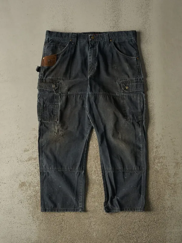 Vintage 90s Faded Navy Wrangler Riggs Double Knee Cargo Work Pants (38x28.5) made by Rebalance Vintage