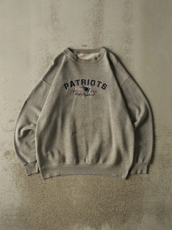 Vintage 90s Grey New England Patriots Embroidered Crewneck (XL) made by Rebalance Vintage