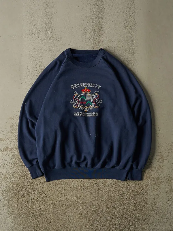 Vintage 80s Navy Blue Sundridge University Crewneck (L/XL) made by Rebalance Vintage