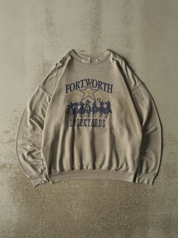 Vintage 90s Grey Fort Worth Texas Stockyards Crewneck (XL) made by Rebalance Vintage